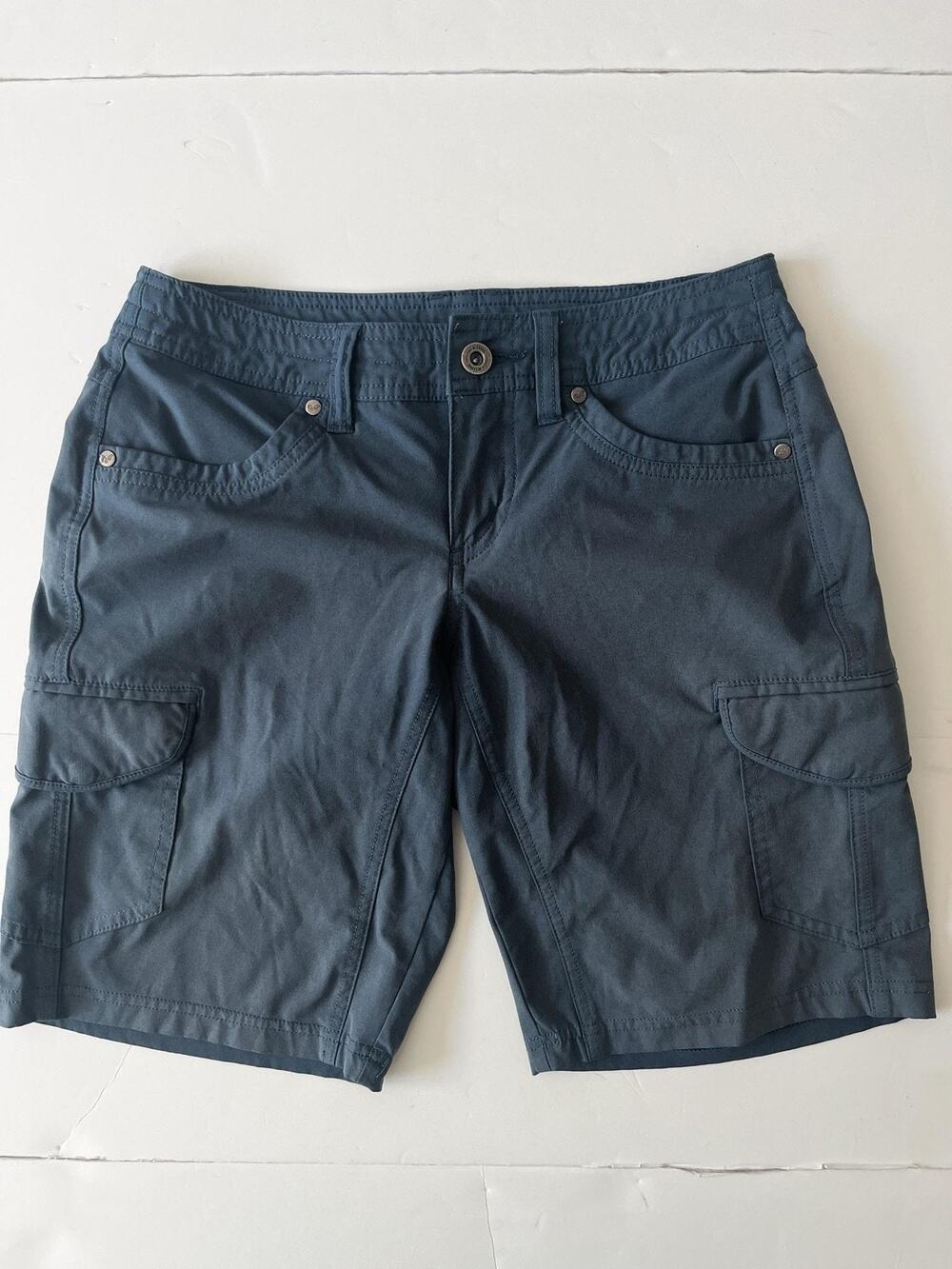 Kuhl Shorts Womens 0 Blue Twill Cargo 9 Inseam Hiking Travel Pockets Outdoor
